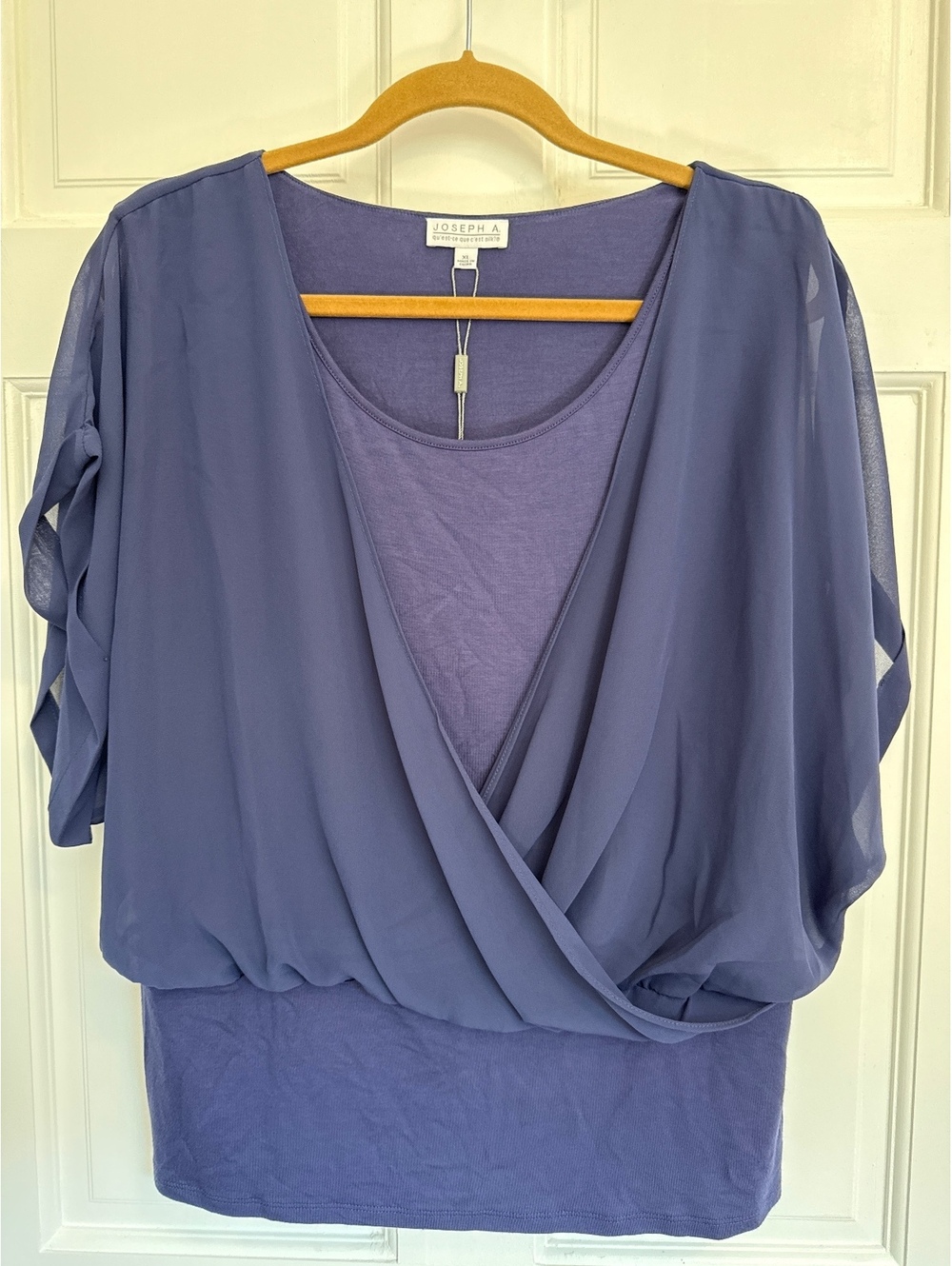 Joseph A. Sodalite Blue Knit Blouse with Sheer Overlay, Size XL